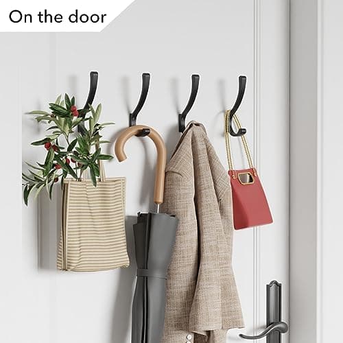 saffruff Coat Hooks Wall Mount, Hooks for Hanging Heavy Duty, Screw in Wall Hanger for Backpack, Clothes, Towels, Jacket, Black 4 Pack 8