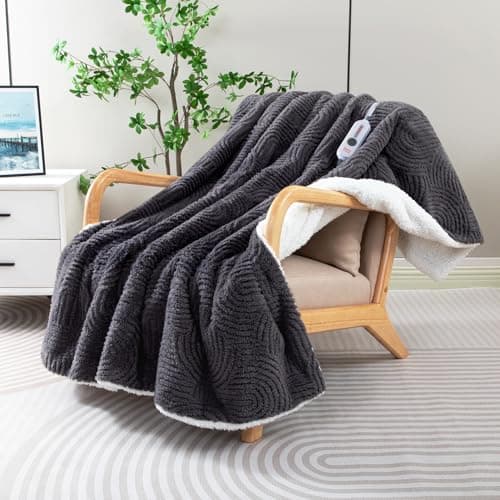 TiMiCalda Heated Throw Blanket Electric - 50"x60" Cozy Soft Jacquard Heating Blanket with 4 Heat Levels & 4 Hours Auto-Off, Electric Throw with Overheating Protection, Warm Gifts, Grey 8