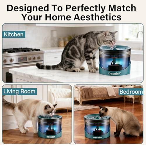 DEEIPET Cat Water Fountain, 74oz/2.2L Ultra Quiet Automatic Water Dispenser for Cats Dogs with Colorful LED Indicator, Water Bowl for Pets with Filter 8