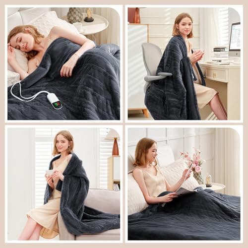 PTQ Premium Heated Throw Blanket 50"×60" - Ultra Cosy Soft Electric Blanket with 8 Heating Levels,Plush Fast Heating Faux Rabbit Fur Blanket for Bed & Couch - Auto Shut Off,Machine Washable(Grey) 6