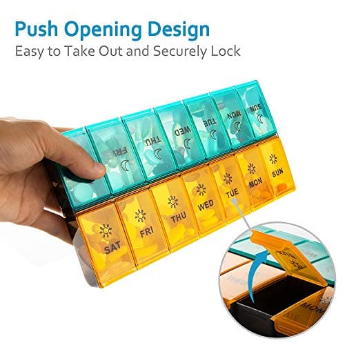 Mossime XL Large Daily Pill Organizer 2 Times a Day, Extra 7 Day Pill Box Am Pm, Weekly Day Night Vitamin Holder, Medicine Organizer, Big Pill Container, Medication Dispenser 14 Compartments 4