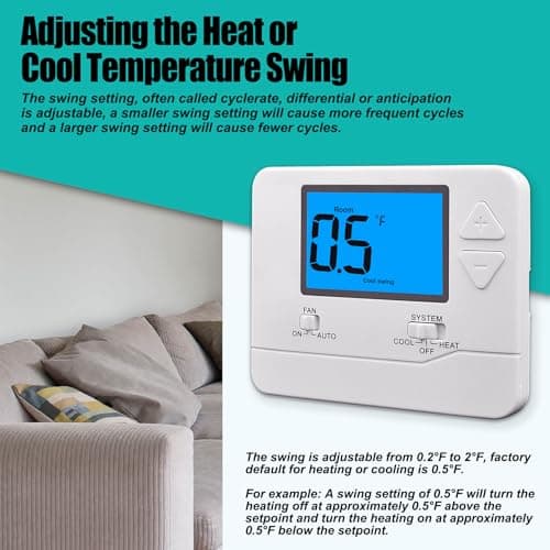 Suuwer Non-Programmable Thermostats for Home 1 Heat/1 Cool Conventional Single-Stage Systems (Blue Backlight) 7