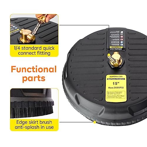 AURORA CAR 15" Pressure Washer Surface Cleaner, 3600PSI, Black, Industrial Style, Battery Powered, Surface Cleaner Attachment with 1/4" Quick Coupler for Driveway, Sidewalk, Garden, Patio 5
