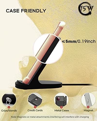 YW YUWISS 15W Fast Wireless Charger Wireless Phone Charger Stand Compatible with Apple iPhone 14 13 12/12 Pro Max/ 11Pro/11Pro Max, Compatible with Samsung Galaxy S22 S21 S20 (Black) 5