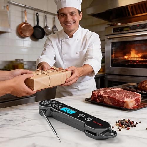 Digital Meat Thermometer for Chef Gifts Cooking, Grilling & BBQ - Ultra-Fast Instant Read Thermometer with Waterproof Design,Backlight & Calibration - Perfect for Deep Frying, Turkey, Beef (Black) 8