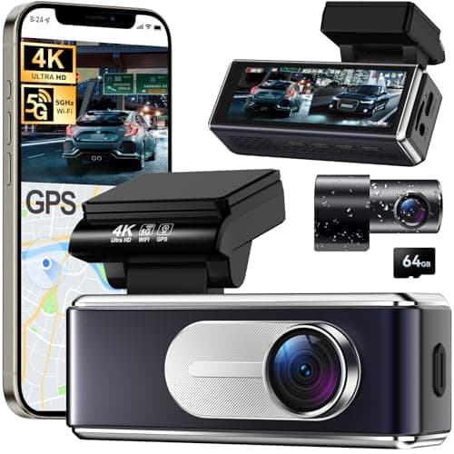 Csyibeielec Dash Cam Front and Rear - 4K HD Dual Dash Camera for Cars, Built-in 5G WiFi GPS, 64GB Card, Dashcam with 3.2" IPS Screen, UHD Night Vision, HDR, App Control, 24H Parking Monitor