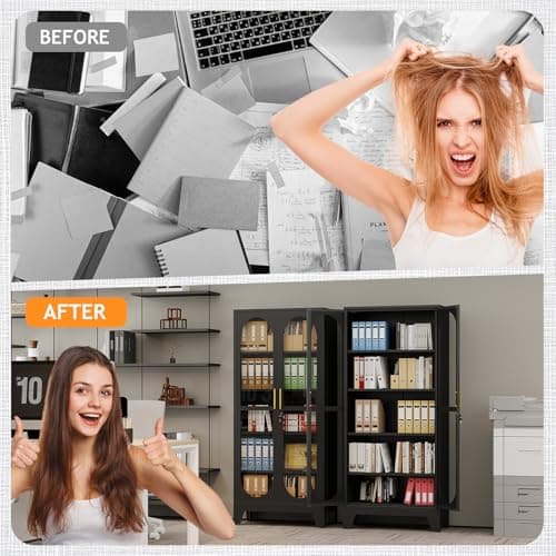 PAOFIN 71" H Locking Display Cabinet with Glass Door, Metal Curio Cabinets with 4 Adjustable Shelves, Tall Liquor Cabinet Display Case for Living Room, Collectibles, Home - Assembly Required Black 7