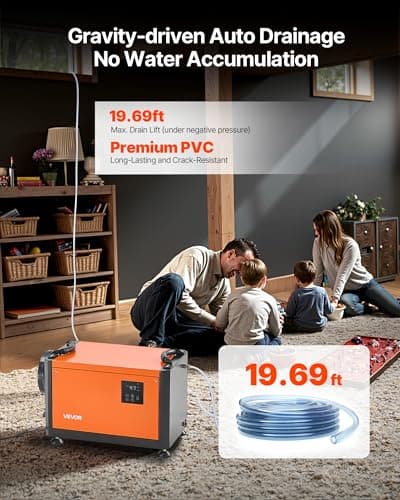 VEVOR 70 Pints Commercial Dehumidifier with Pump, Portable Crawl Space Dehumidifiers for Basement Storage Room Industrial, Auto Defrost/Drainage, Heavy-duty Galvanized Steel, with 2 Drain Hoses 6