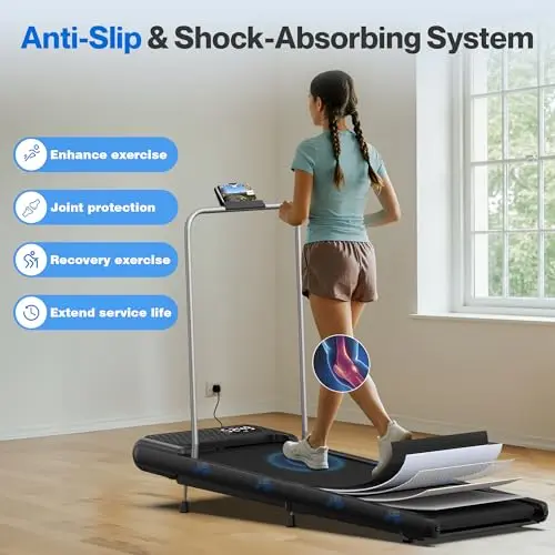 Walking Pad Treadmill with Handle Bar, Under Desk Treadmills for Home Small Office, 5.0 MPH Walking Pads with 10% Incline, Portable Small Jogging Machine Works WELLFIT KINOMAP, Mute Remote Control 6