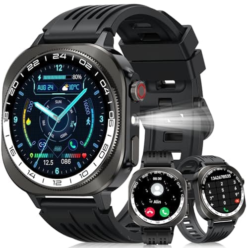 Soudorv 1.43" Bluetooth 5.4 Call AMOLED Smartwatch for Men Women, Flashlight, 24/7 Heart Rate/Sleep Monitor, IP68 Waterproof Fitness Watch Tracker for Android iOS