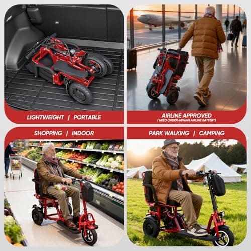 ChiefCarOfficer 3 Wheel Mobility Scooter for Seniors Adults 300 lbs, 700W, 48V10AH Battery Travel Folding Scooters Lightweight Handicap Scooter Elderly Collapsible Electric Mobility Scooters Foldable 8