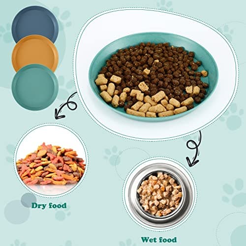 Gerrii 6 Pieces Shallow Cat Food Dish Food Bowls Wet Feeding Bowls Wide and Small Plate for Kittens and Short Legged Cat, 6 Inch Wheat Straw(Simple Style) 6