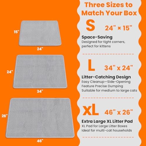Cat Litter Box Mat for Small Cats, Double Layer Honeycomb Cat Litter Trapping Mats, Waterproof Urine Proof Non-Slip Litter Pad for Indoor Kitty Cat Litter Rug, Easy to Clean Grey (23.6'' x 14.9'') 5