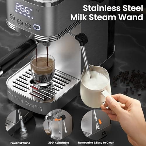 Espresso Machine 20 Bar Espresso Maker with Steam Milk Frother,Compact Stainless Steel Expresso Coffee Machine for Cappuccino Latte Americano, Coffee Maker Gift for Coffee Lovers Home and Kitchen 6