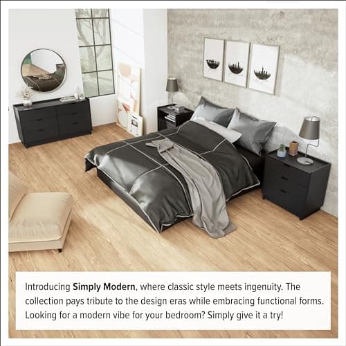 Prepac Simply Modern Nightstand Bedside Table, Black Nightstand for Bedroom, End Table with 3 Drawers 26.5" W x 26.75" H x 16" D 7