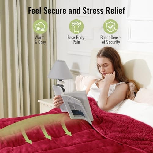 Uttermara Weighted Blankets for Adults Full Size, 15lbs 48x72 inches Blanket with Soft Warm Plush Sherpa Fleece, Washable Thick Heavy Throw for Sleep, Anxiety and Calming, Red 4