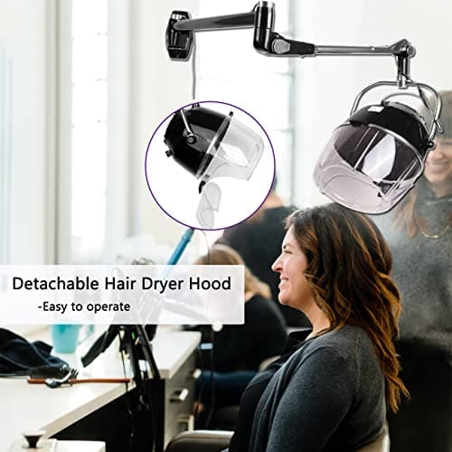 Samger Retractable 900W Wall Mounted Hair Hood Dryer Professional Hair Dryer with Flexible Swivel Arm Built-in 60min Timer Adjustable Temperature 70℃ Beauty Barber Spa Equipment Fits Concrete Wall 6