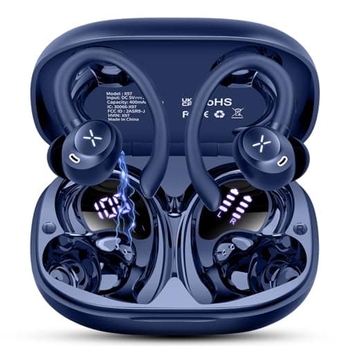 Wireless Earbuds, Sports Bluetooth 5.4 Headphones, Bass Sound 50Hrs Playtime Ear buds with Noise Cancelling Mic, Fast Charging Digital Display IPX7 Waterproof Earphones for Workout/Sports (Blue)
