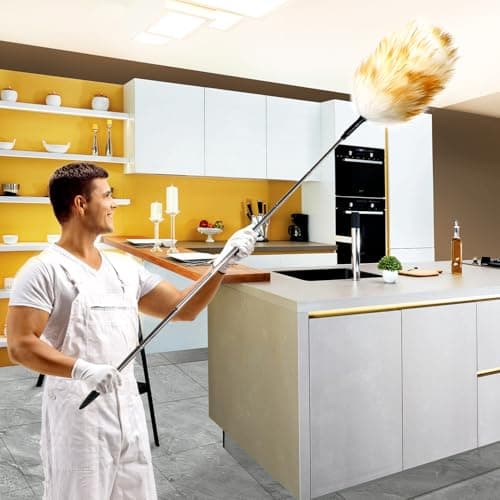 NEWONG Extendable Lambswool Duster 30-55inch with Aluminium Alloy Handle, Natural Long Feather Duster for Cleaning Fans, Ceiling, Bookshelevs, for Home&Office 7