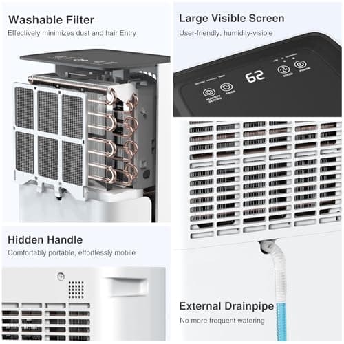 Dehumidifier for Basement - 2500 Sq. Ft 30 Pint Dehumidifier with Drain Hose for Home Large Room Bathroom Bedroom - Smart Humidity Control, 24H Timer, Auto Manual Drain, 3 Modes 6