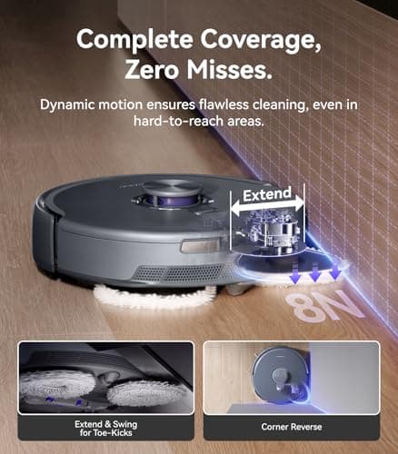 NARWAL Freo Z10 Ultra Robot Vacuum and Mop Combo, Dual RGB Cameras and Chips, AI Avoidance, 8N Corner to Edge Deep Cleaning, Dry-Wet Separation, 18000Pa, Hot Water Wash & Self-Emptying, Gray 5