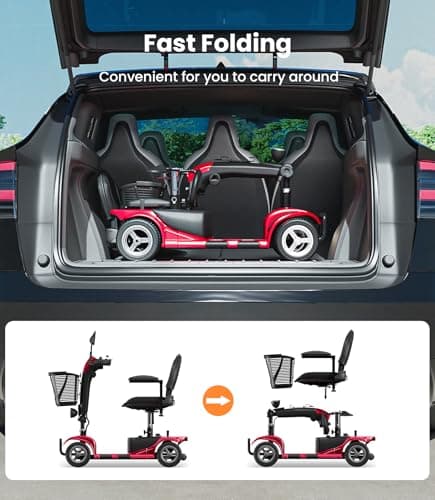 VOCIC 4 Wheel Mobility Scooter, Electric Powered Chargeable Electric Mobility Scooters, Heavy Duty Foldable Motorized Scooter with Headlight, Basket, Charger, D41 (Red) 5