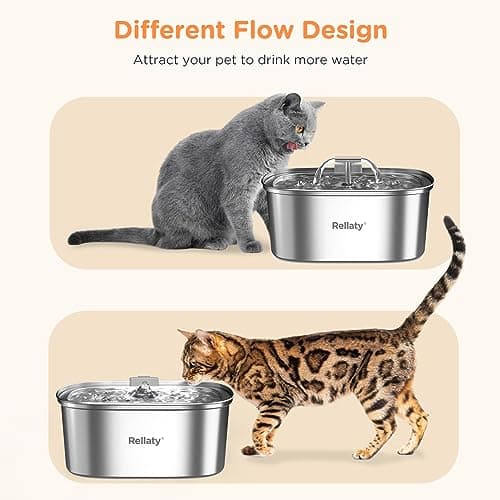 Cat Water Fountain Stainless Steel: 3.2L/108oz Pet Foundatin Water Bowl for Cats Inside Automatic Dog Drinking Dispenser Dish Animal Feeding & Watering Supplies Waterfall with 1 Replacement Filter 6