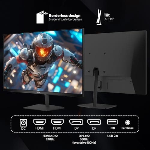 KTC 24.5 Inch 400Hz Gaming Monitor, FHD 1080P 240Hz Computer Monitor, Fast IPS, FreeSync/G-Sync Compatible, HDR400, DisplayPort x2 HDMI x2, VESA, Tilt Adjustable,H25X7 6