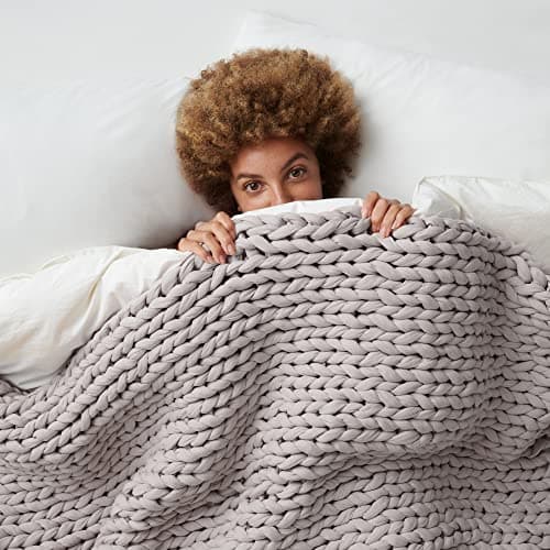 Bearaby Cotton Hand-Knit Weighted Blankets for Adults - Chunky Knit Blanket - Sustainable, Breathable, Organic, Cooling Weighted Blanket - Machine Washable (Moonstone Grey, 15 lbs, 40"x72") 8