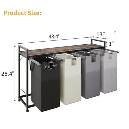 LIVEHOM Laundry Basket Four Laundry Hamper with Removable Bags, Fabric Handles, Large Top Shelf and Laundry Bag for Bathroom, Dorm, Laundry Room 6