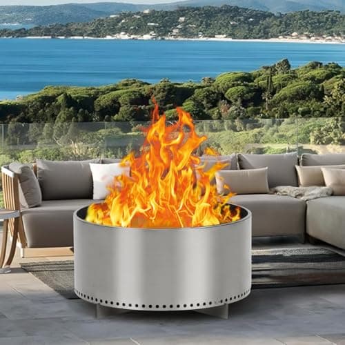 27" Portable Stainless Steel Smokeless Fire Pit with Removable Stand and Ash Pan - For Camping, Backyard, Patio
