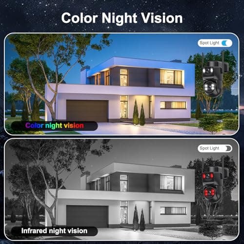 Popugrut 4K Solar Security Cameras Wireless Outdoor, 2.4G/5Ghz WiFi Cameras for Home Security, Dual Lens Solar Camera with Auto Tracking, Human Detection, Color Night Vision, Spotlight Siren,Alexa 5
