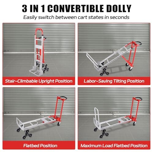 3 in 1 Industrial Convertible Stair Climbing Cart,1000 LBS Capacity Hand Trucks Heavy Duty, Hand Truck Dolly for Transport & Moving in Warehouse, Home, Supermarket 5
