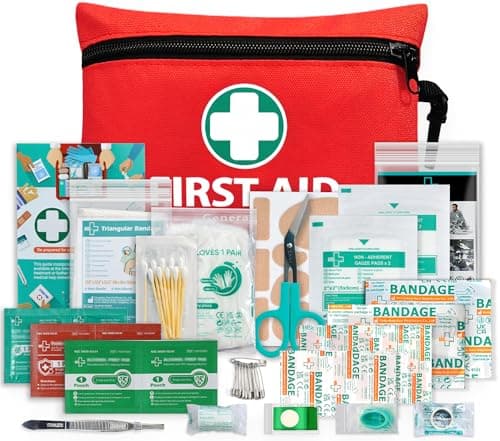 General Medi Mini First Aid Kit, 110 Piece Small First Aid Kit - Includes Emergency Foil Blanket, Scissors for Travel, Home, Office, Vehicle, Camping, Workplace & Outdoor (Red) 8