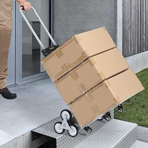 VEVOR Stair Climbing Cart, 220 lbs Load Capacity, Foldable Hand Truck with 32.3-45.7 inch Adjustable Handle Height, 4 Universal Wheels & 2 Elastic Ropes, Multipurpose Dolly for Warehouse Shopping 10