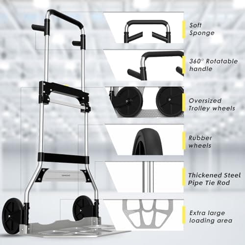 Teprovo Folding Hand Truck Dolly Cart,340LB Capacity Portable Aluminum Dolly Cart with Telescoping Handle and 7 Inch Rubber Wheels for Moving,Shopping,Travel,Office Use 5