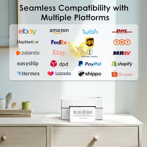 KNAON Bluetooth Thermal Shipping Label Printer, 4x6 Portable Thermal Address Label Printer for Small Business, Compatible with iPhone,Android,Windows,Mac–Works with Ebay Shopify USPS&More, White 8
