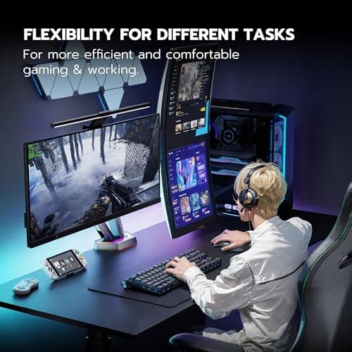 ARES WING RGB Dual Monitor Arm for 17-38" Ultrawide Screens, Holds 35.2lbs, Heavy Duty Dual Monitor Stand for Desk, Adjustable Double Mount with Clamp & Grommet Base, 75/100 VESA Mount, Gray 8