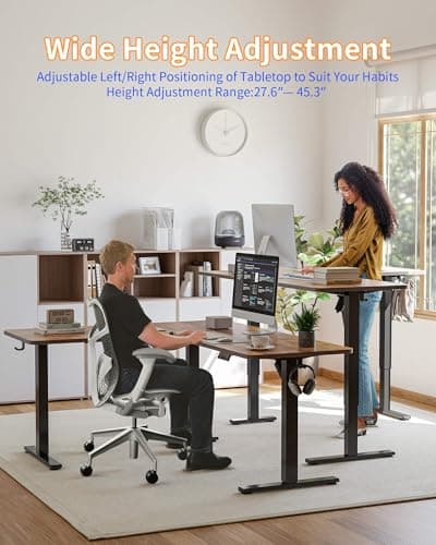 YIHAYO L Shaped Standing Desk Adjustable Height, 63 x 55 Inches Electric Corner Standing Desk, Sit Stand Computer Table with Splice Board, Rustic Brown 5