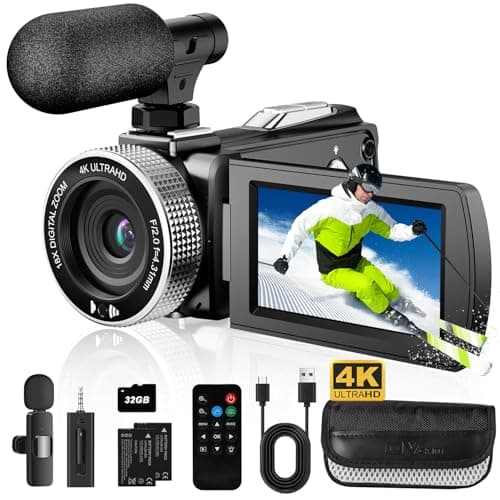 Rumyums Camcorder Video Camera 4K 60FPS 48MP Vlogging Camera for YouTube 18X Digital Zoom Camcorder 3.0" IPS Screen Video Recorder with Wireless Lavalier Microphone, Controller, 2 Batteries