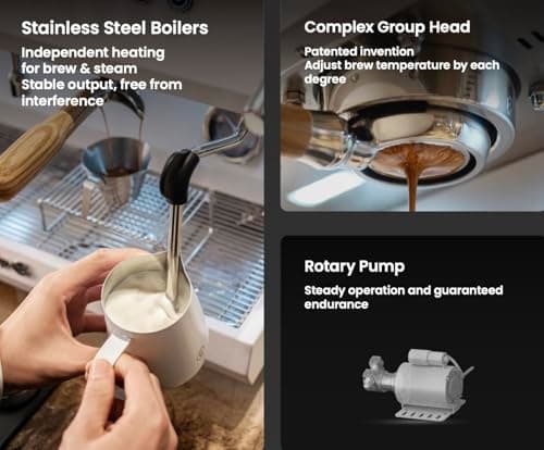 Commercial 2-Group Volumetric Espresso Machine for Restaurant and Café Use, Stainless Steel and Copper Construction, 220V, White 6