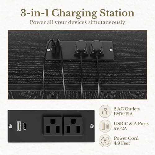 Perledesign 63 Inches L Shaped Standing Desk, Executive Standing Desk with Drawers and File Cabinet, AC/USB, 1.18" Desktop, Multi-Sized Storage Cubby, Privacy Panel, Rattan Computer Desk, Black 9