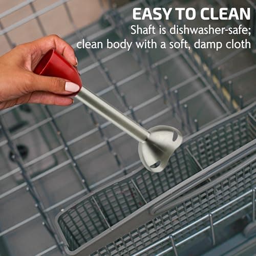 OVENTE Immersion Hand Blender, 300W Corded Electric Handheld Stick Mixer with 2 Mixing Speeds and Stainless Steel Blades for Smoothies, Purees & Baby Food, Red HS560R 5