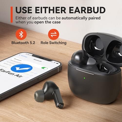 EarFun® Air True Wireless Earbuds, Bluetooth Earbuds with 4 Mics, Sweatshield™ IPX7 Waterproof with Volume Control, USB-C Fast Charge, in-Ear Headphones with Wireless Charging, Deep Bass, 35H Playtime 7