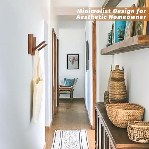 KYIAANY Foldable Wall Hooks 2Pack: Rustic Wooden Coat Hooks Mounted for Heavy Duty Hanging Hats Bags Beach Towels, Space Saving Minimalist Design for Aesthetic Homeowner 7