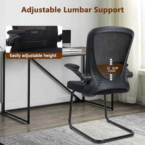 CLATINA Waiting Room Chairs with Flip Up Arms and Adjustable Lumbar Support, Office Guest Chairs & Reception Chair for Conference Room, Breathable Mesh Black Desk Chair No Wheels for Elderly 7