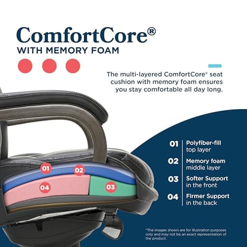 La-Z-Boy Harnett Big and Tall Executive Office Chair, Ergonomic High-Back Chair with Solid Wood Arms, ComfortCore with Memory Foam Cushions, Bonded Leather, Black 7