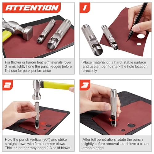 Spurtar 12 PCS Steel Hollow Leather Punch Set 1/8''-3/4'' Heavy Duty Round Hole Punch Set Leather Hole Tool for Watch Cloth Belt Gaskets w/Storage Bag 5