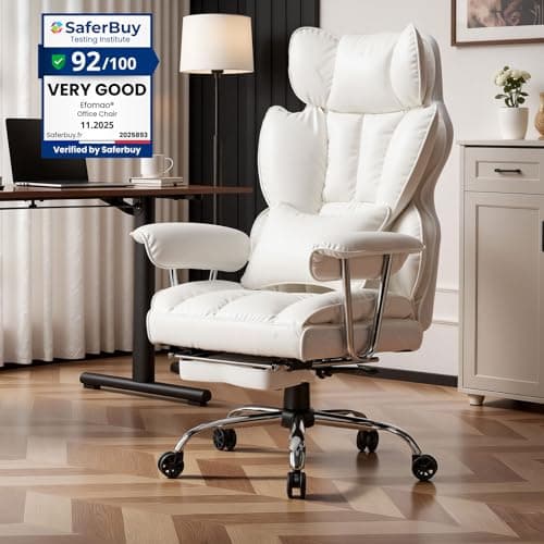 Efomao Big and Tall Office Chair 400lbs, Executive PU Leather Desk Chair with Footrest & Lumbar Support, Heavy Duty Computer Seating for Home, White 6