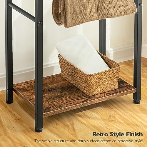 HOOBRO Free Standing Towel Rack for Bathroom, 2 Tier Blanket Rack, 16.5" L x 9.4" W x 31.5" H, Blanket Holder, Drying and Display Rack with Shelf, Rustic Brown and Black BF02LB01 8